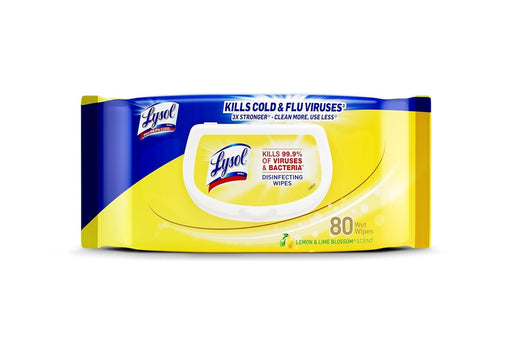 Lysol® Disinfecting Wipes, Lemon And Lime Blossom, 7" x 8", 17.7 Oz, 80 Wipes Per Flat Pack, Carton Of 6 Flat Packs