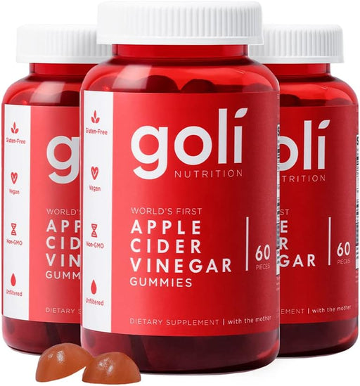 Goli Nutritional Supplement, Apple Cider Vinegar Gummy Vitamins - 180 Count - Vitamins B9 & B12, Gelatin-Free, Gluten-Free, Vegan & Non-GMO
