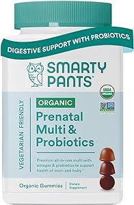 SmartyPants Organic Prenatal Vitamins, Daily Gummy Multivitamin: Folate, Probiotics, Vitamins C, D3, B12, K & Zinc for Immune Support, Digestive Health, & Fetal Development, 120 Gummies, 30 Day Supply
