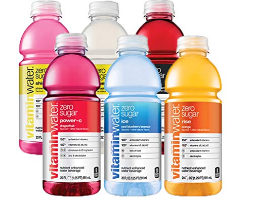 Vitamin Water Zero, Squeezed Lemonade, Shine Strawberry Lemonade, Rise Orange, Power C Dragon Fruit, Ice Cool Blue Berry Lavender, XXX Acai Blueberry Pomegranate, 20 Oz Bottle, Variety Pack, Flavors May Vary, (Pack of 6, Total of 120 Oz)