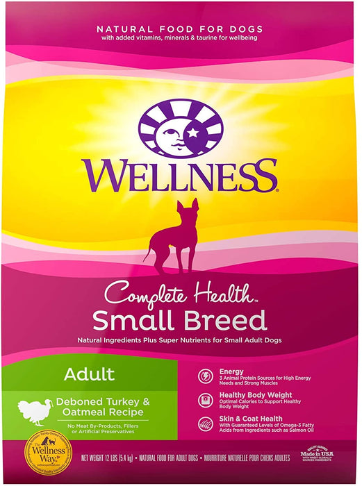 Wellness Complete Health Dry Dog Food, Small Breed, Adult, Turkey & Oatmeal, Natural Pet Food, Healthy, Made in USA, No Meat by-Products, Fillers, Artificial Preservatives