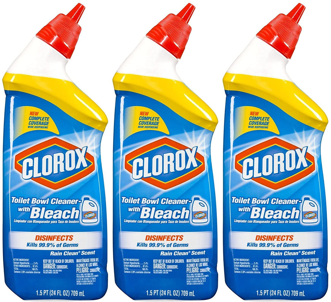 Clorox Toilet Bowl Cleaner with Bleach, Rain Clean - 24 oz, 3 Pack
