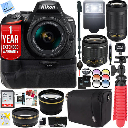 Nikon D5600 24.2MP DSLR Camera + AF-P 18-55mm VR & 70-300mm Ed Lens Battery Grip Kit