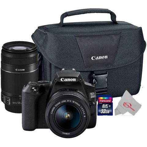 Canon EOS 250D Rebel SL3 24.1MP Digital SLR Camera + Canon 18-55mm + 55-250 IS II Complete Basic Lens Kit