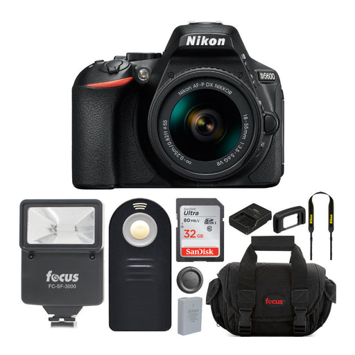 Nikon D5600 DSLR Camera with AF-P DX NIKKOR 18-55mm f/3.5-5.6G VR Lens and 32GB SD Card Bundle