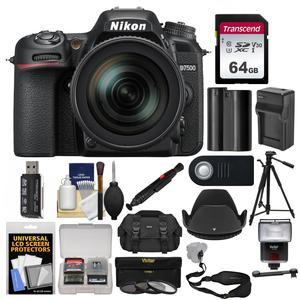 Nikon D7500 Wi-Fi 4K Digital SLR Camera & 16-80mm VR DX Lens with 64GB Card + Case + Flash + Diffuser + Battery & Charger + Tripod + Filters + Kit