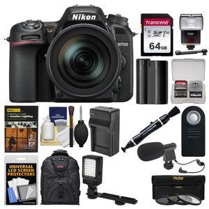 Nikon D7500 Wi-Fi 4K Digital SLR Camera & 16-80mm VR DX Lens with 64GB Card + Backpack + Flash + Diffuser + Mic + Video Light + Battery & Charger + Kit