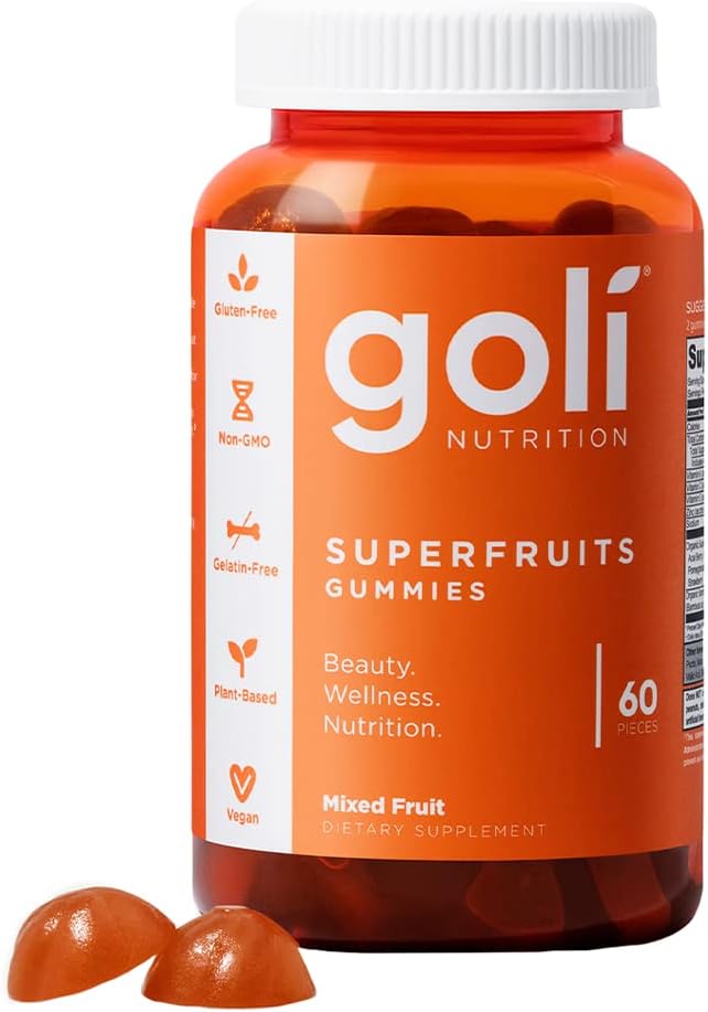 Goli Nutritional Supplement, SuperFruits Beauty Gummy Vitamin - 60 Count - Collagen-Promoting Ingredients - Mixed Fruit, Vegan, Plant-Based, Non-GMO, Gluten-Free & Gelatin Free