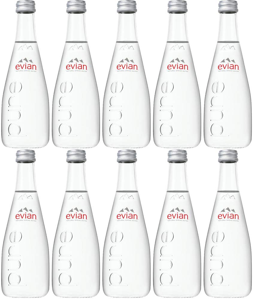 Evian Natural Spring Water, 11.2oz Glass Bottle (Pack of 10, Total of 112 Oz)