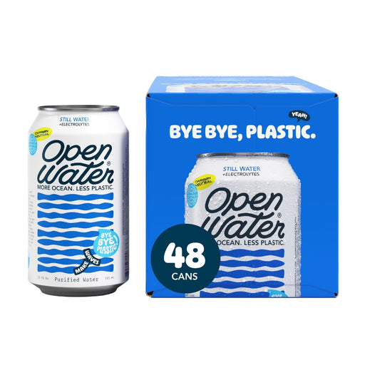Open Water Still 12oz Cans (4 Cases, 48 Cans) - Sustainable Aluminum Canned Still Water With Electrolytes - 7.0 pH Balanced BPA-Free Ultra-Purified Water