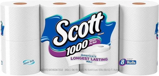 Scott Regular Roll Toilet Tissue, 1 Ply, White, 8 Rolls