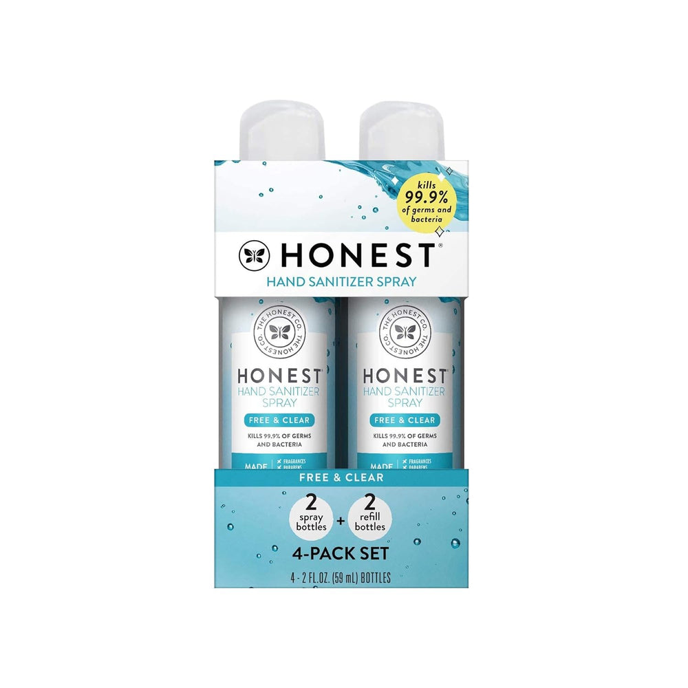 The Honest Company Plant-Based Hand Sanitizer Spray | Kills 99.9% of Germs | Hypoallergenic, Quick-drying + Moisturizing | Fragrance Free, 2 fl oz (pack of 4)