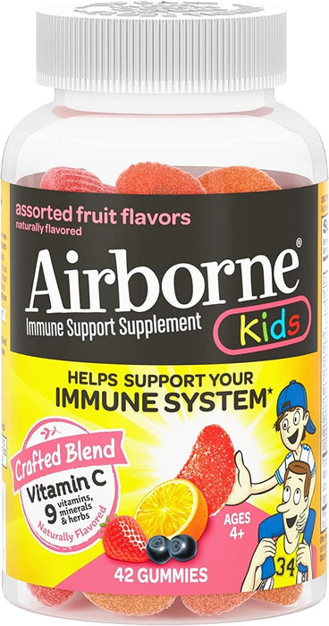 Airborne Kids Assorted Fruit Flavored Gummies, 42 count - 500mg of Vitamin C and Minerals & Herbs Immune Support (Packaging May Vary) ( Pack of 2)