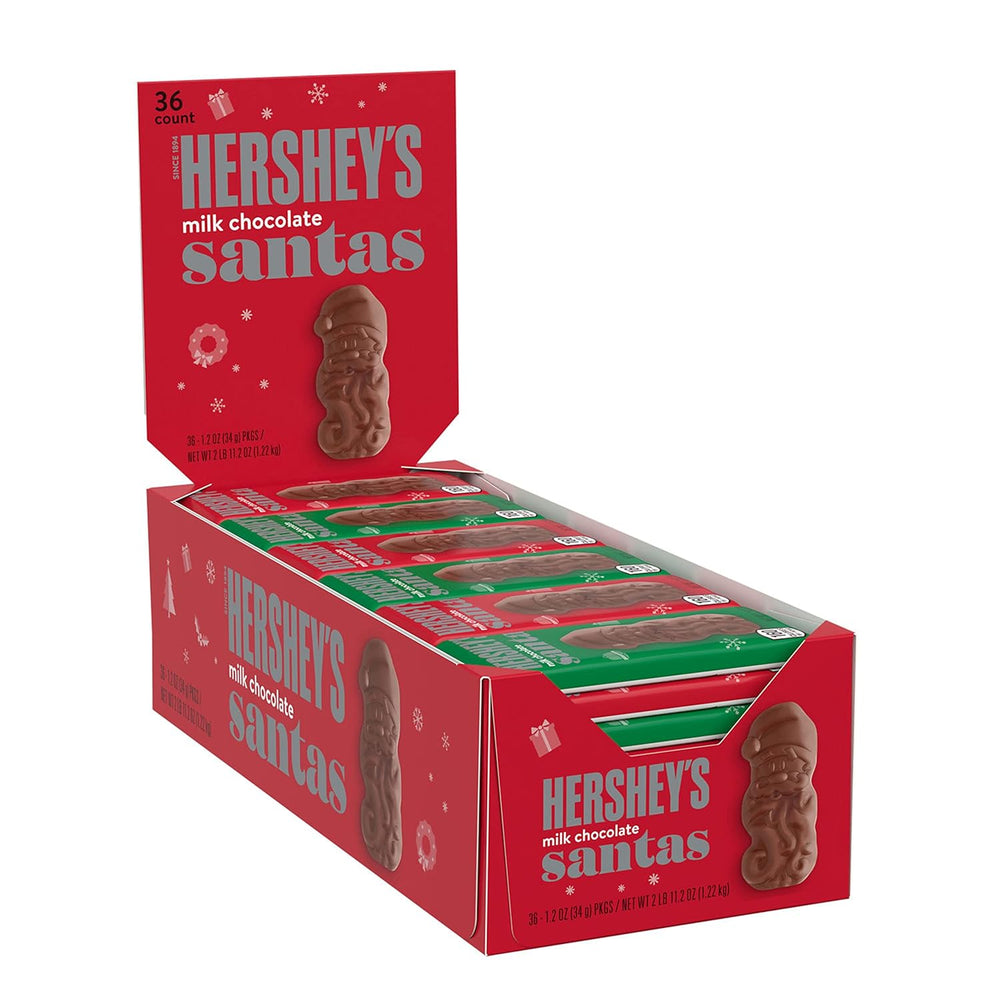 HERSHEY'S Milk Chocolate Santas, Christmas Candy Bars, 1.2 oz (36 Count)