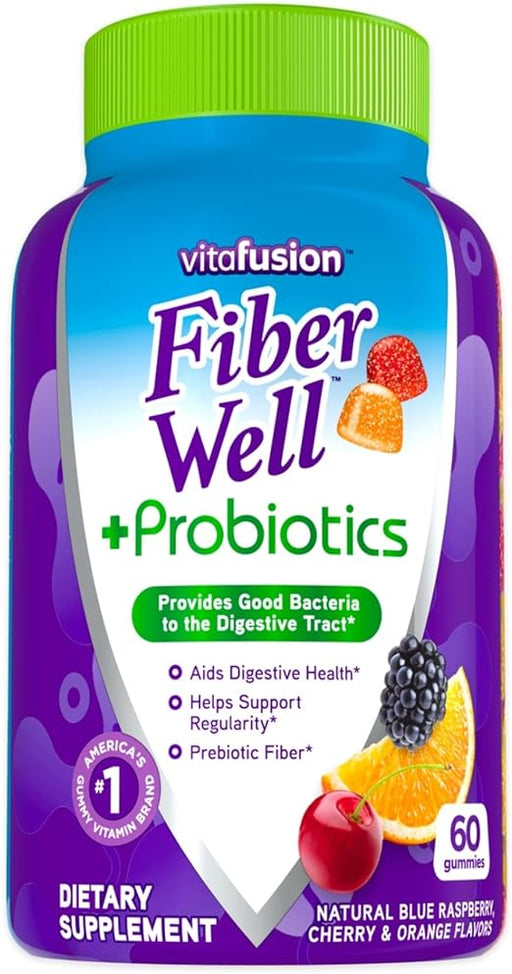 Vitafusion Fiber Well + Probiotics Gummies for Adults, 60 Count