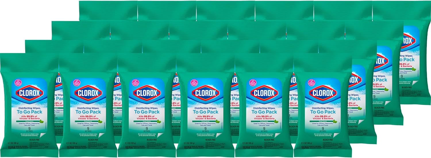 Clorox Disinfecting Wipes On The Go Travel Wipes, Fresh Scent, 9 Count (Package May Vary)
