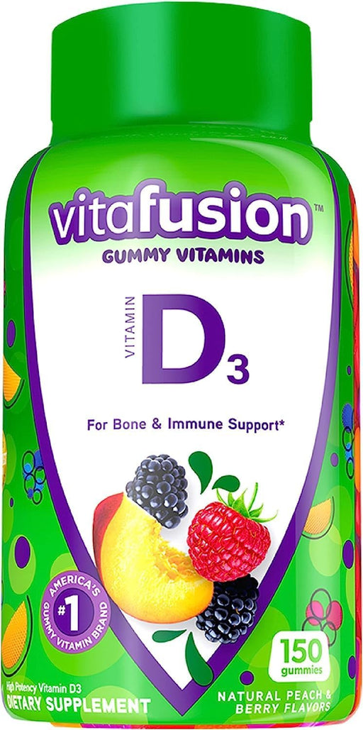 Vitafusion Vitamin D3 Gummy Vitamins for Bone and Immune System Support, Peach, BlackBerry and Strawberry Flavored, 50 mcg Vitamin D, America’s Number 1 Gummy Vitamin Brand, 75 Day Supply, 150 Ct