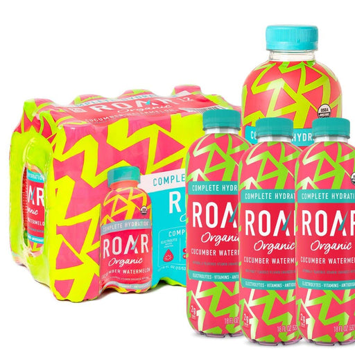 Roar Organic Electrolyte Infusions - USDA Organic - Cucumber Watermelon - with Antioxidants, B Vitamins, Low-Calorie, Low-Sugar, Low-Carb, Coconut Water Infused Beverage 18 Fl Oz (Pack of 16)