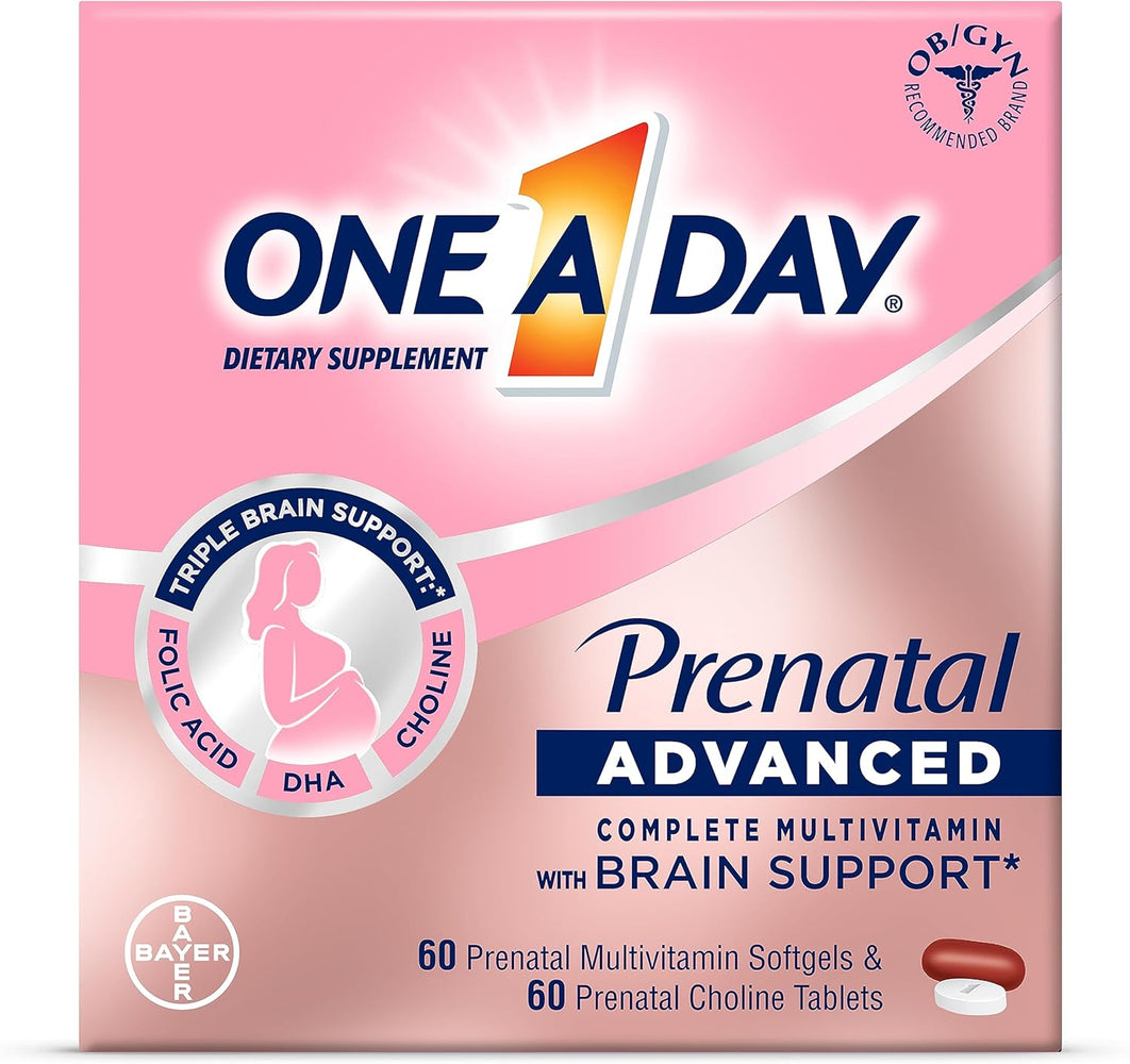 One A Day Women’s Prenatal Advanced Complete Multivitamin with Brain Support* with Choline, Folic Acid, Omega-3 DHA & Iron for Pre, During and Post Pregnancy, 60+60 Count (120 Count Total Set)