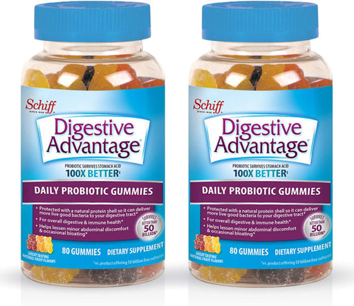 Digestive Advantage Daily Probiotic Gummies for Digestive Health, Gut Health & Immune Support, Probiotics for Men and Women (80ct) - Delicious Natural Fruit Flavor* (Pack of 2)