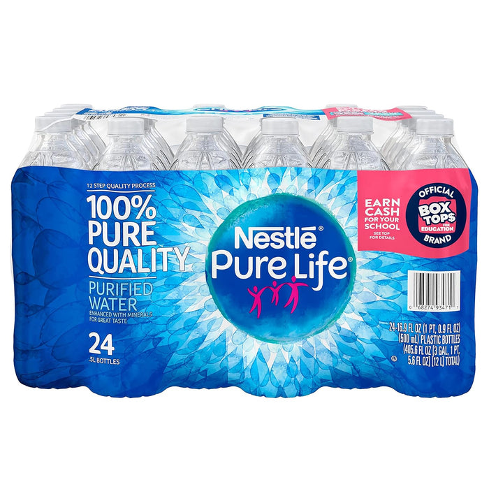 Pure Life, Purified Water, 16.9 Fl Oz, Plastic Bottled Water, 24 Pack