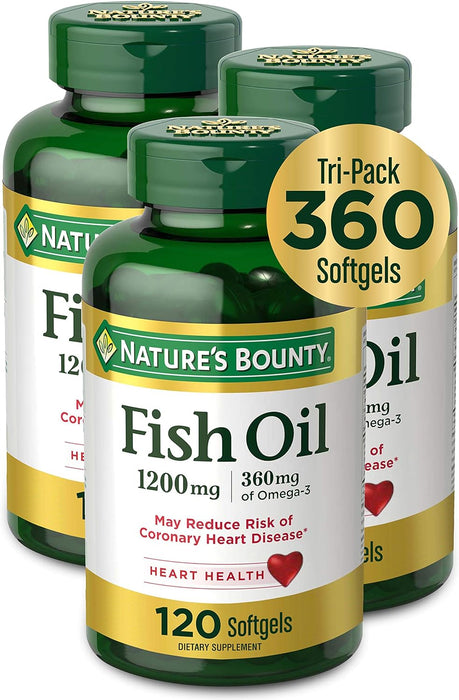 Nature’s Bounty Fish Oil, 1200mg, 360mg of Omega-3, 120 Softgels (3 Pack , 360 Total)