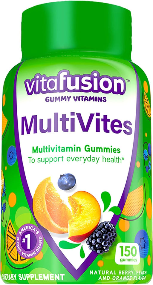 Vitafusion MultiVites Gummy Multivitamins for Adults with 12 Vitamins and Minerals, Berry, Peach and Orange Flavored, America’s Number 1 Gummy Vitamin Brand, 75 Day Supply, 150 Count