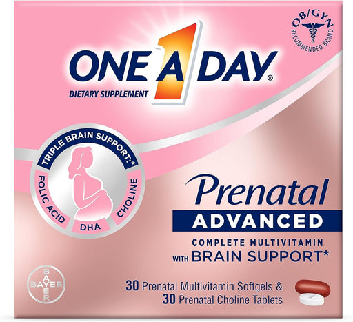 One A Day Womens Prenatal Advanced Complete Multivitamin with Brain Support* with Choline, Folic Acid, Omega-3 DHA & Iron for Pre, During and Post Pregnancy, 30+30 Count (60 Count Total Set)