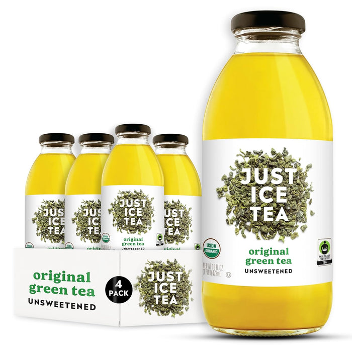 Just Ice Tea Organic Iced Tea, 16 Fl Oz Glass Bottles (Original Green Tea, Pack of 12)