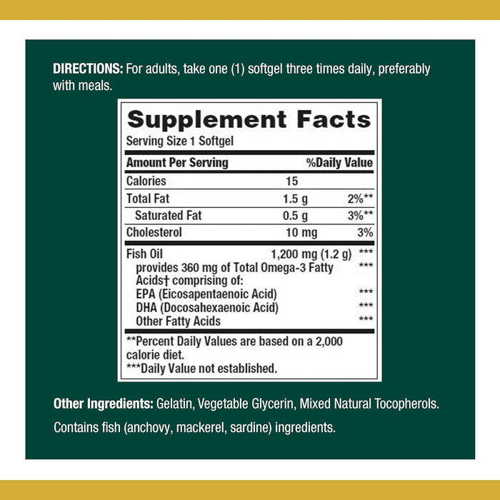 Nature’s Bounty Fish Oil, 1200mg, 360mg of Omega-3, 120 Softgels (3 Pack , 360 Total)