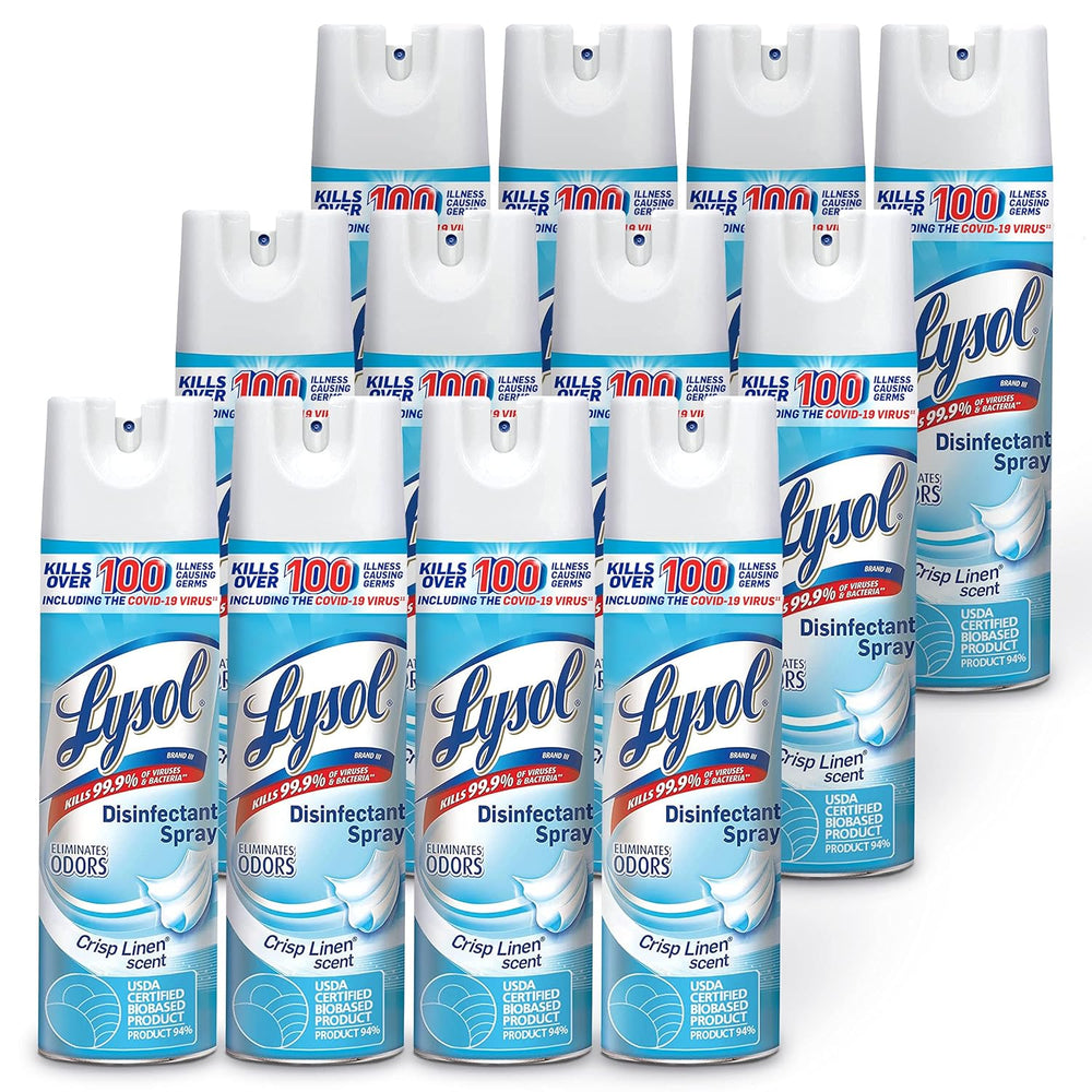 Lysol Disinfectant Spray, Sanitizing and Antibacterial Spray, For Disinfecting and Deodorizing, Crisp Linen, 19 fl oz (Pack of 12)