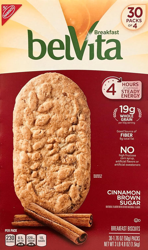 Belvita Brown Sugar Biscuits 1.76 oz 30 -Count Pack, cinnamon, 52.8 Ounce, (Pack of 4)