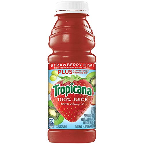 Tropicana Strawberry Kiwi 100% Juice Blend, 15.2 fl oz Bottles, (Pack of 12)