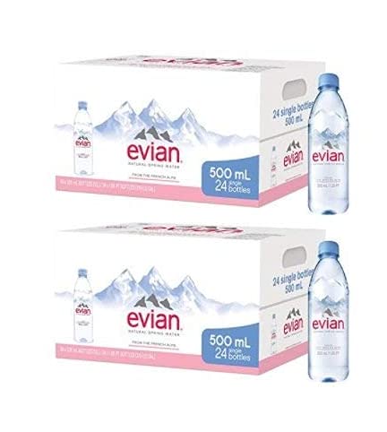 evian Natural Spring Water, One Case of 24 Individual 500 ml (16.9 oz.) Bottles of Naturally Filtered Spring Water (.2 Cases of 12) - SET OF 2