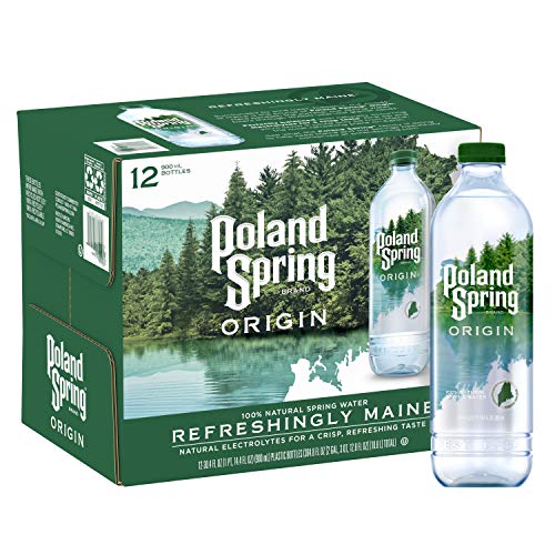 Poland Spring Origin, 100% Natural Spring Water, 900mL Recycled Plastic Bottle (12 Pack), 30.4 Fl Oz (Pack of 12)