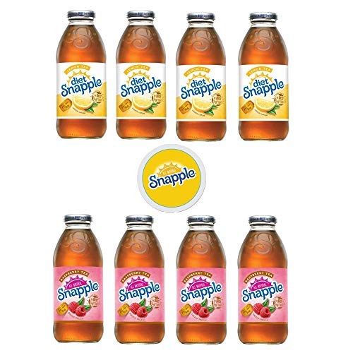 Snapple Iced Tea, 16oz Bottle (Pack of 8, Total of 128 Fl Oz) sticker included (4 Diet Lemon Tea4 Raspberry Tea)