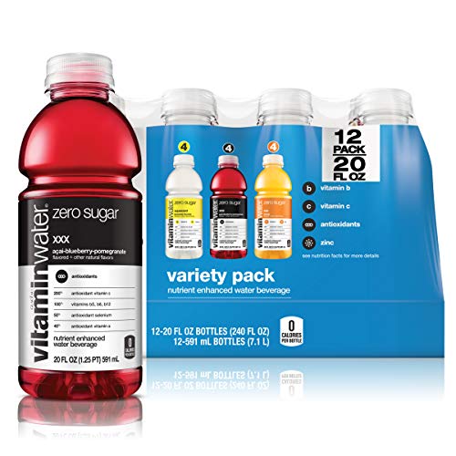 VitaminWater ZERO Sugar | 3 Flavor Variety Pack - 20 Fl Oz Bottles, Nutrient Enhanced Flavored Water w Vitamins, Antioxidants, Electrolytes | Pack of 12