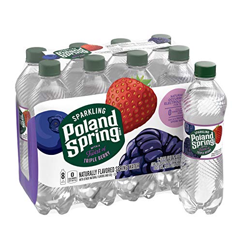 Poland Spring Brand Sparkling Natural Spring Water, Triple Berry, 16.9-Ounce Plastic Bottle (Pack of 8)