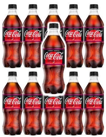 Zero Cherry Vanilla Coke 20 oz Soda Bottles (Pack of 12, Total of 240 FL OZ)