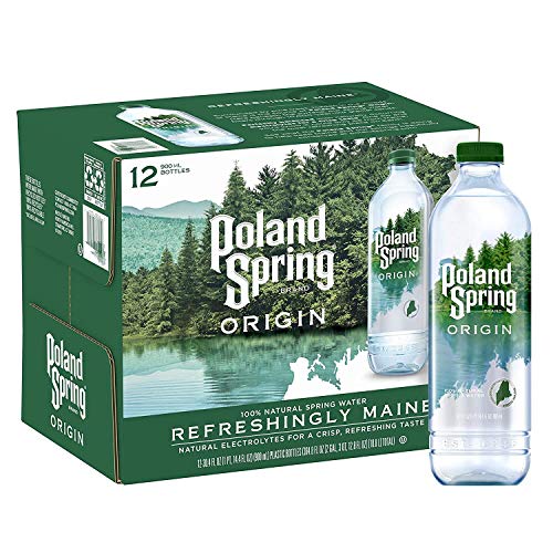 Poland Spring Origin, 100% Natural Spring Water, 900mL Recycled Plastic Bottle, 12 Pack (4 Pack)
