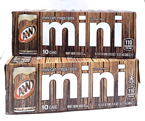 A&W Root Beer Soda, Mini Cans, 7.5 Fl Oz, (Bulk pack of 20) - SET OF 2