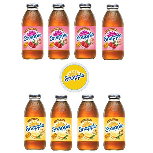 Snapple Iced Tea, 16oz Bottle (Pack of 8, Total of 128 Fl Oz) sticker included (4 Raspberry4 Lemon Tea)