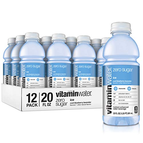 Vitaminwater Zero Sugar Ice, Ice Cool Blueberry-Lavender Flavored, Electrolyte Enhanced Bottled Water with Vitamin b5, b6, b12, 20 Fl Oz, 12 Pack