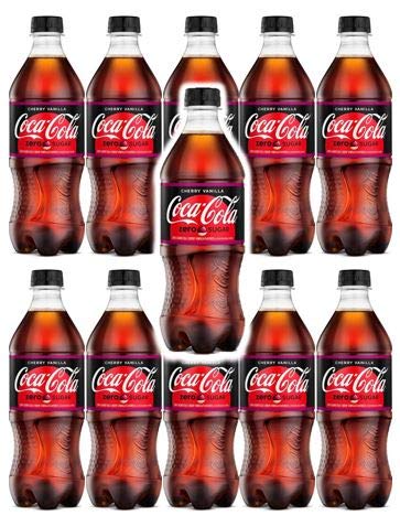 Zero Cherry Vanilla Coke 20 oz Soda Bottles (Pack of 10, Total of 200 FL OZ)