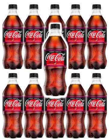 Zero Cherry Vanilla Coke 20 oz Soda Bottles (Pack of 10, Total of 200 FL OZ)