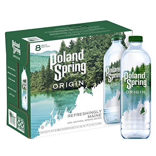 Poland Spring Origin, 100% Natural Spring Water, Recycled Plastic Bottle, 30.4 Fl Oz, Pack of 8