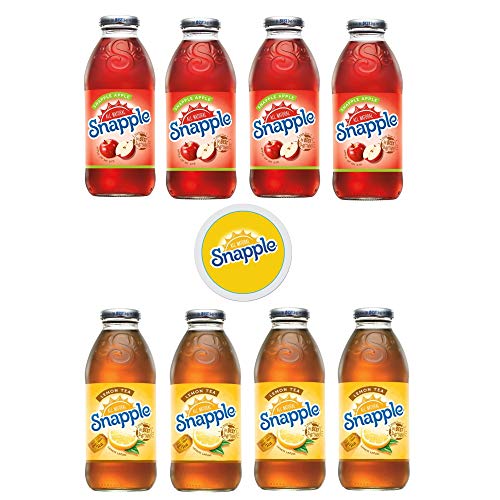 Snapple Iced Tea, 16oz Bottle (Pack of 8, Total of 128 Fl Oz) sticker included (4 Snapple Apple4 Lemon Tea)