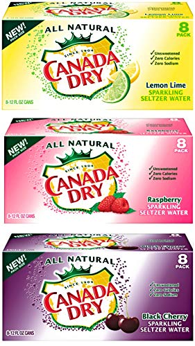 Canada Dry Raspberry, lemon lime, black cherry sparkling seltzer water_variety packs, 12 oz can ( pack of 24, total 288 fl oz)