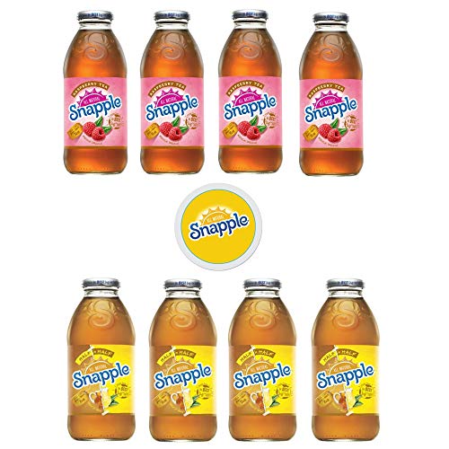 Snapple Iced Tea, 16oz Bottle (Pack of 8, Total of 128 Fl Oz) sticker included (4 Raspberry4 Half 'N Half)