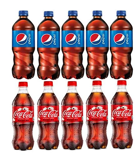 SODA Variety Pack of 10, Pepsi and Coke 20 oz ( Pepsi 5 and Coke 5, Total of 200 FL OZ)